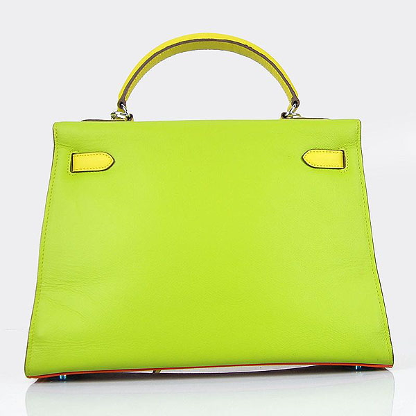 Hermes Kelly 32cm Togo Leather Bag Green-Orange-Yellow with Silver hardware