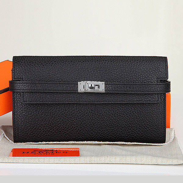 Hermes Kelly Original Clemence Leather Bi-Fold Wallet A708 Black