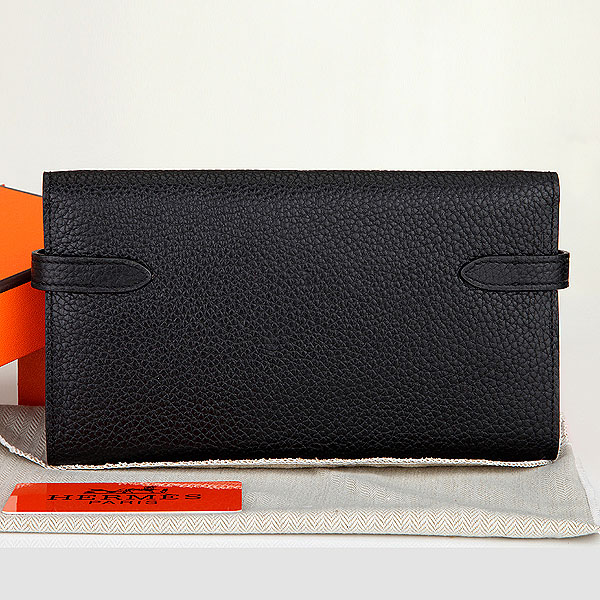 Hermes Kelly Original Clemence Leather Bi-Fold Wallet A708 Black