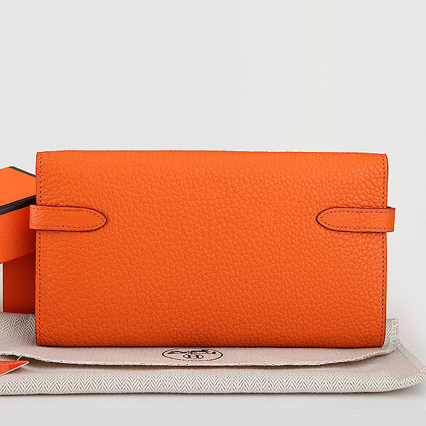 Hermes Kelly Original Clemence Leather Bi-Fold Wallet A708 Orange