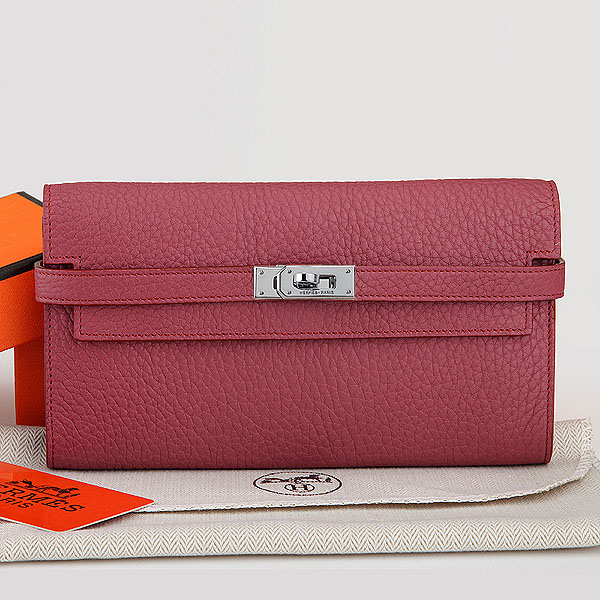 Hermes Kelly Original Clemence Leather Bi-Fold Wallet A708 Rose