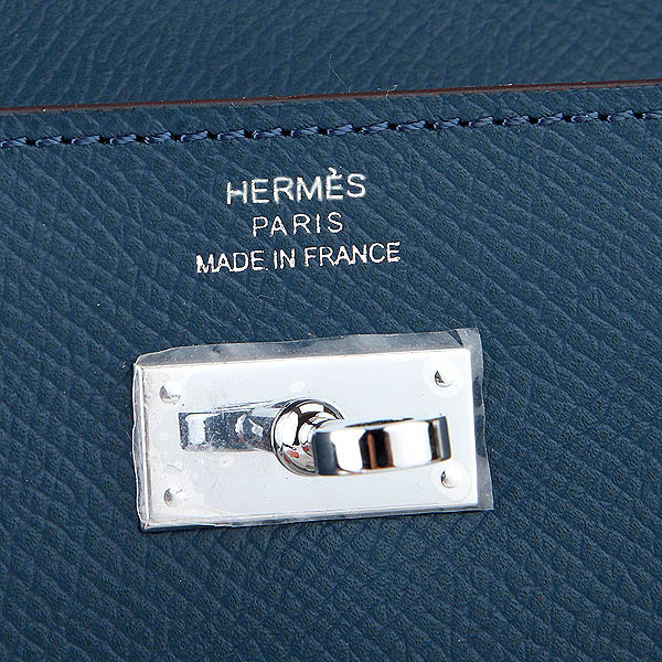 Hermes Kelly Original Saffiano Leather Bi-Fold Wallet A708 Dark Blue