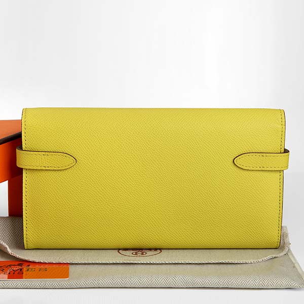 Hermes Kelly Original Saffiano Leather Bi-Fold Wallet A708 Lemon