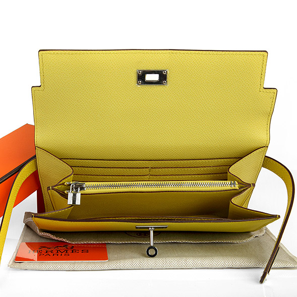 Hermes Kelly Original Saffiano Leather Bi-Fold Wallet A708 Lemon