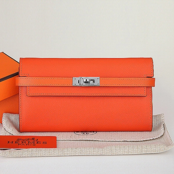 Hermes Kelly Original Saffiano Leather Bi-Fold Wallet A708 Orange