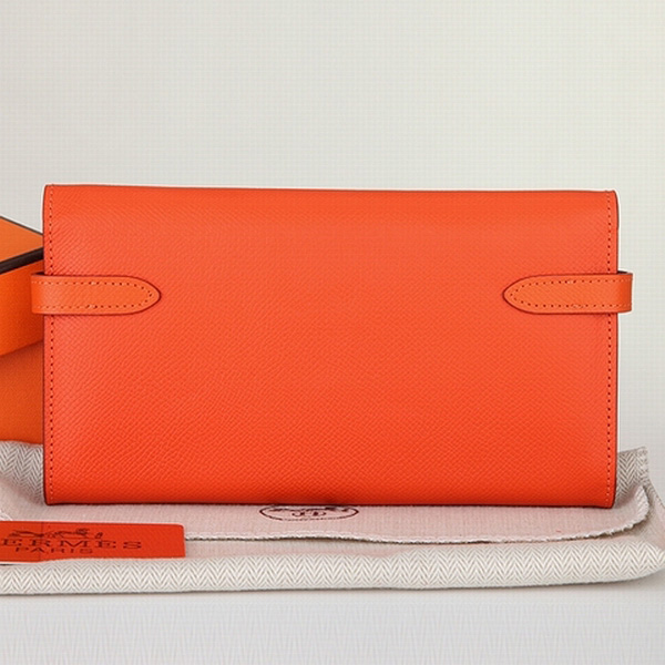 Hermes Kelly Original Saffiano Leather Bi-Fold Wallet A708 Orange