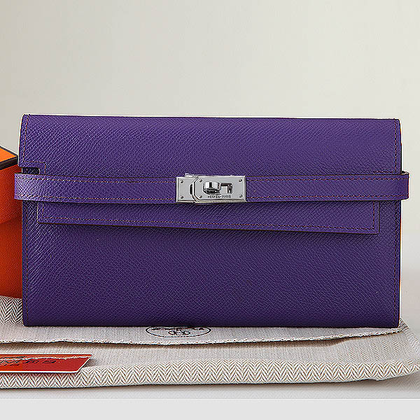 Hermes Kelly Original Saffiano Leather Bi-Fold Wallet A708 Purple