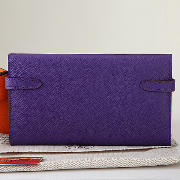 Hermes Kelly Original Saffiano Leather Bi-Fold Wallet A708 Purple