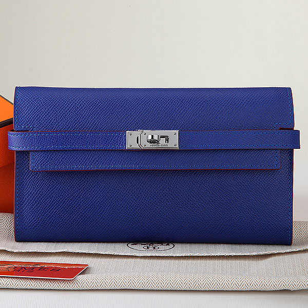 Hermes Kelly Original Saffiano Leather Bi-Fold Wallet A708 RoyalBlue