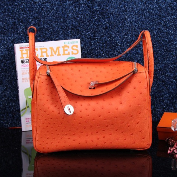 Hermes Lindy 30CM Ostrich leather Shoulder Bag Orange