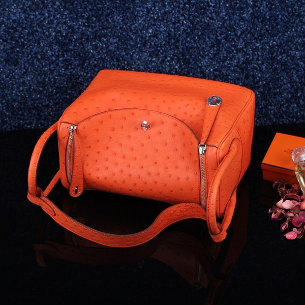 Hermes Lindy 30CM Ostrich leather Shoulder Bag Orange