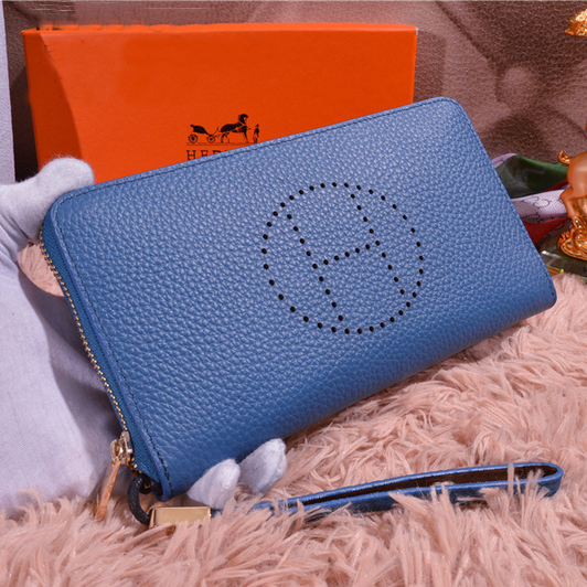 Hermes Long Zip Wallet A1188 Blue