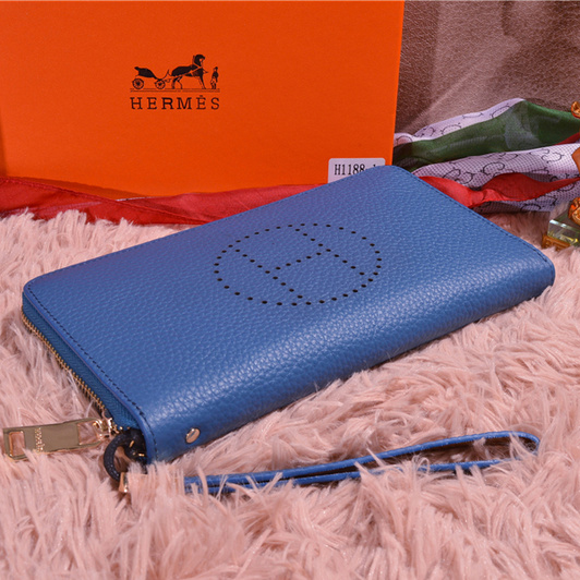 Hermes Long Zip Wallet A1188 Blue