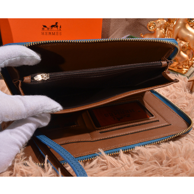 Hermes Long Zip Wallet A1188 Blue