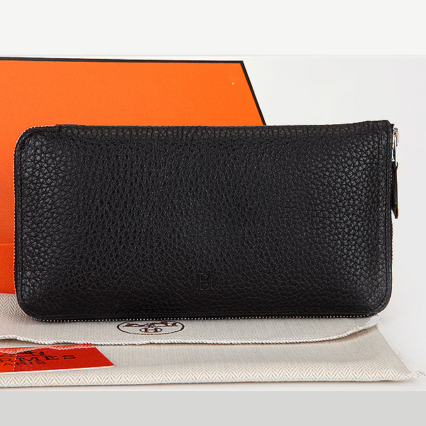 Hermes Zipper Wallet Original Clemence Leather A309 Black