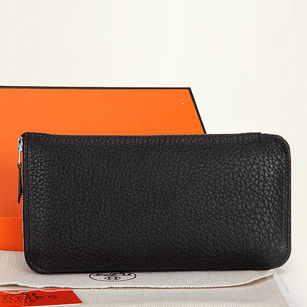 Hermes Zipper Wallet Original Clemence Leather A309 Black