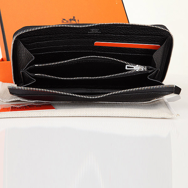 Hermes Zipper Wallet Original Clemence Leather A309 Black