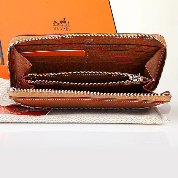 Hermes Zipper Wallet Original Clemence Leather A309 Camel