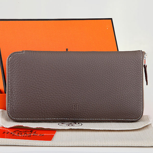 Hermes Zipper Wallet Original Clemence Leather A309 Dark Gray