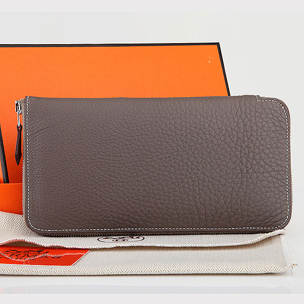 Hermes Zipper Wallet Original Clemence Leather A309 Dark Gray