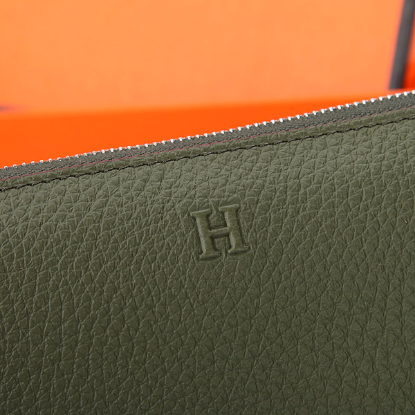 Hermes Zipper Wallet Original Clemence Leather A309 Dark Green