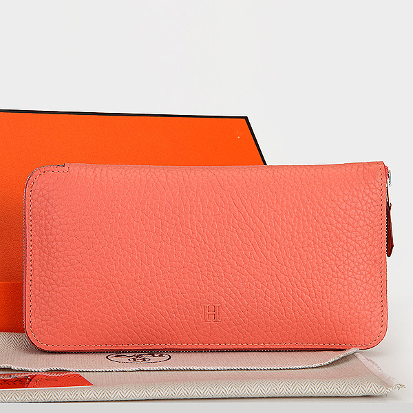 Hermes Zipper Wallet Original Clemence Leather A309 Dark Pink