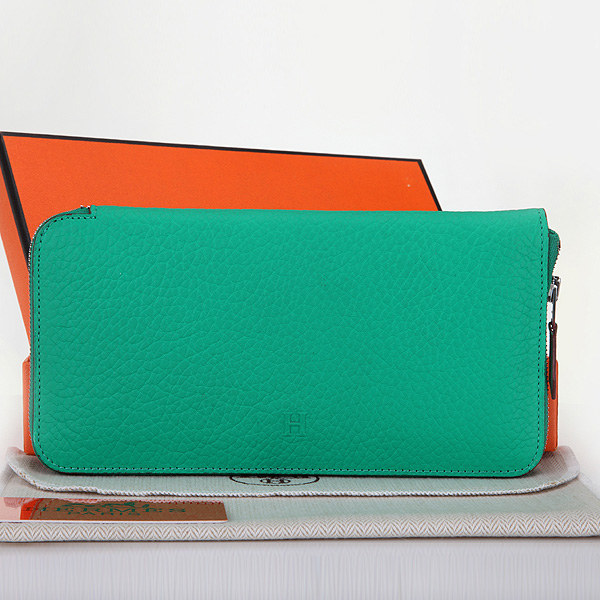 Hermes Zipper Wallet Original Clemence Leather A309 Green