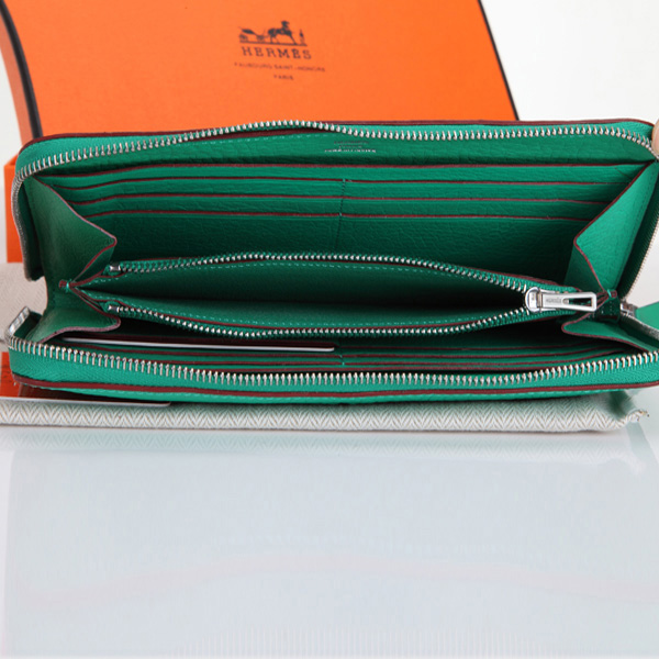 Hermes Zipper Wallet Original Clemence Leather A309 Green