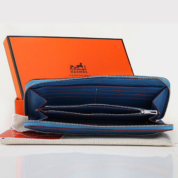 Hermes Zipper Wallet Original Clemence Leather A309 Medium Blue