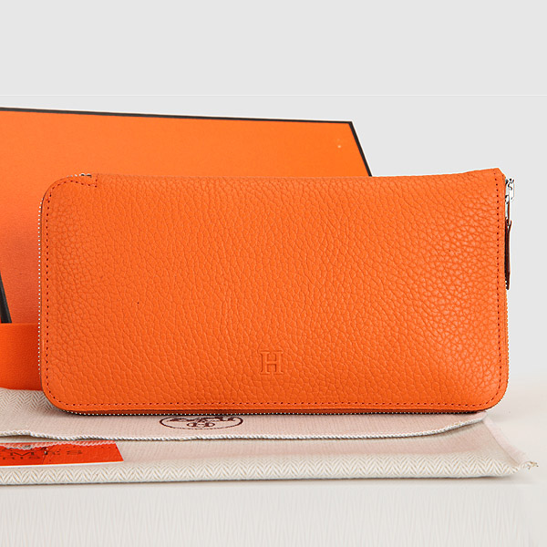 Hermes Zipper Wallet Original Clemence Leather A309 Orange