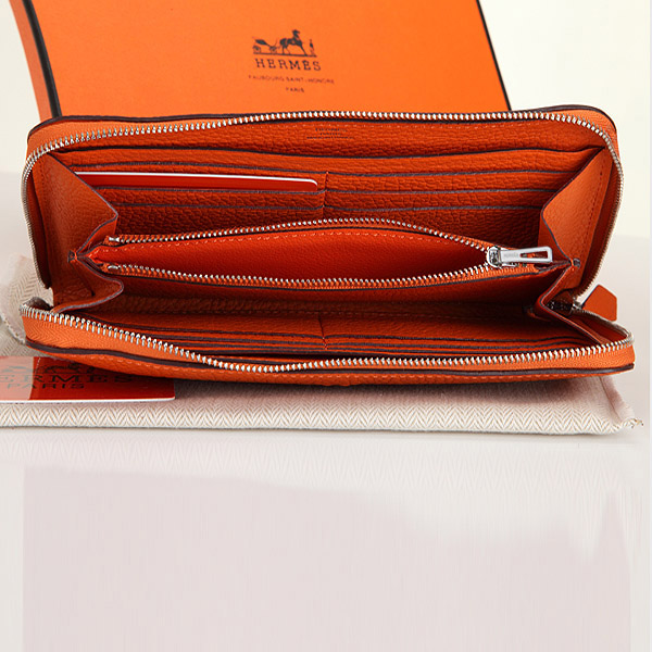 Hermes Zipper Wallet Original Clemence Leather A309 Orange