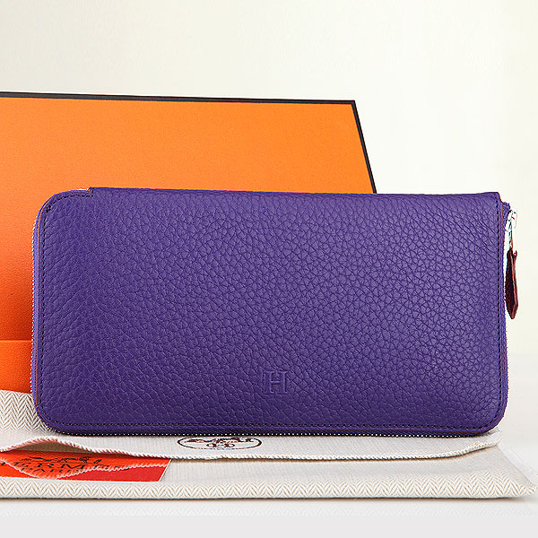 Hermes Zipper Wallet Original Clemence Leather A309 Purple