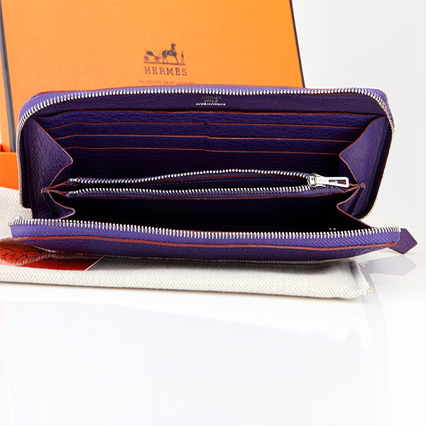 Hermes Zipper Wallet Original Clemence Leather A309 Purple