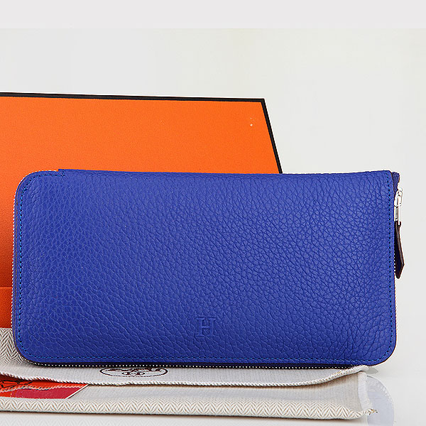 Hermes Zipper Wallet Original Clemence Leather A309 RoyalBlue