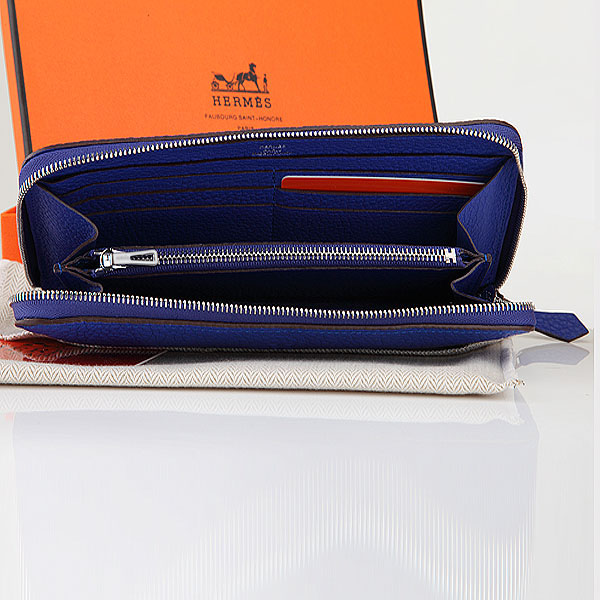 Hermes Zipper Wallet Original Clemence Leather A309 RoyalBlue