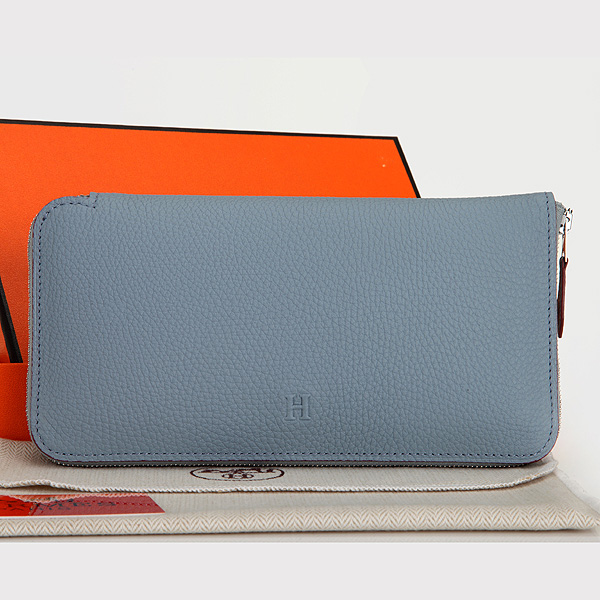 Hermes Zipper Wallet Original Clemence Leather A309 Sky Blue