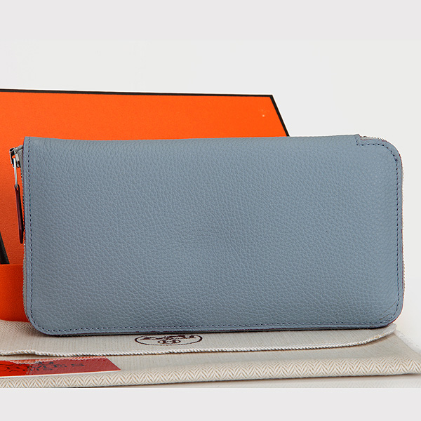 Hermes Zipper Wallet Original Clemence Leather A309 Sky Blue