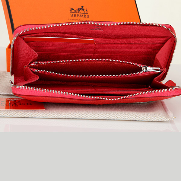 Hermes Zipper Wallet Original Clemence Leather A309 Watermelon Red