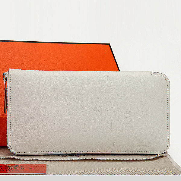 Hermes Zipper Wallet Original Clemence Leather A309 White