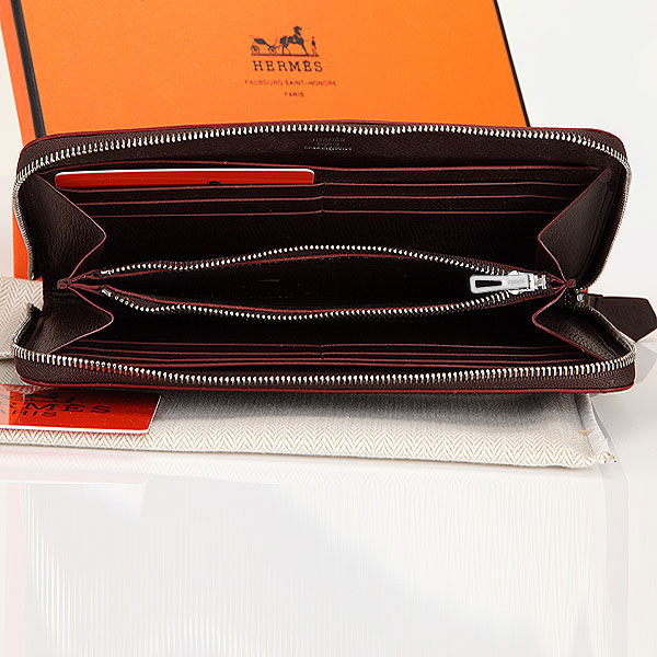 Hermes Zipper Wallet Original Saffiano Leather A309 Dark Coffee