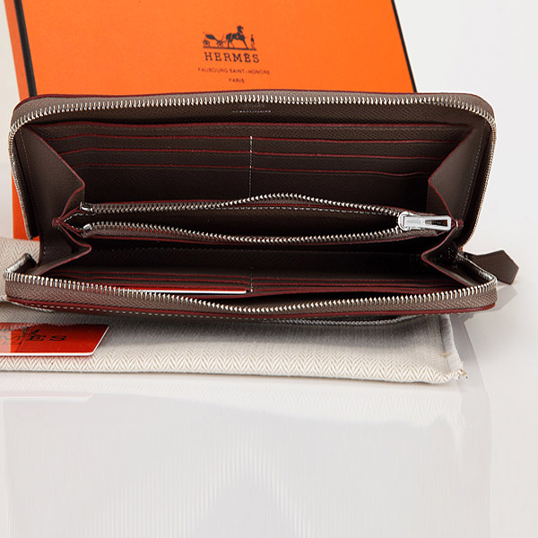 Hermes Zipper Wallet Original Saffiano Leather A309 Dark Gray