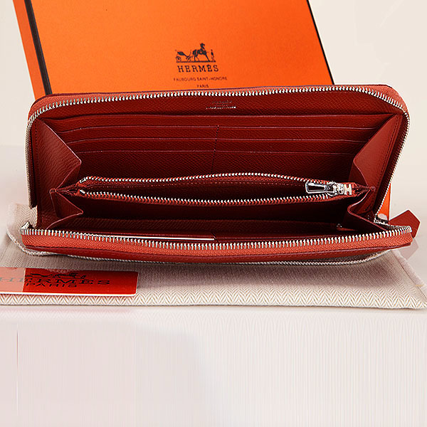 Hermes Zipper Wallet Original Saffiano Leather A309 Red-brown