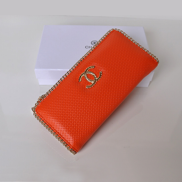 Hot Style Chanel CC Logo Long Zippy Wallet 0820 in Orange