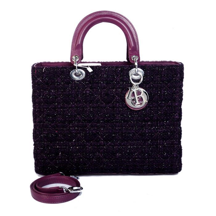 Lady Dior Bag Fabric Middle Bag D1667 Purple