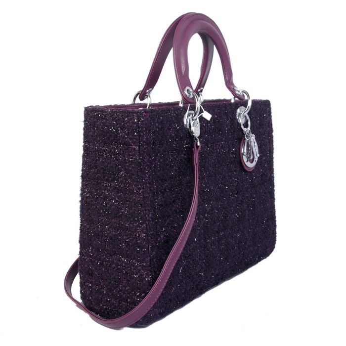 Lady Dior Bag Fabric Middle Bag D1667 Purple