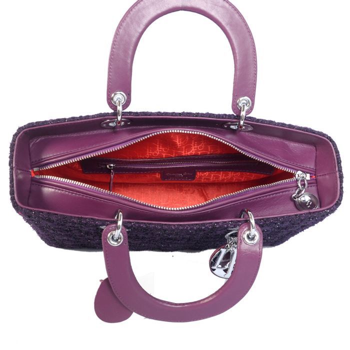 Lady Dior Bag Fabric Middle Bag D1667 Purple