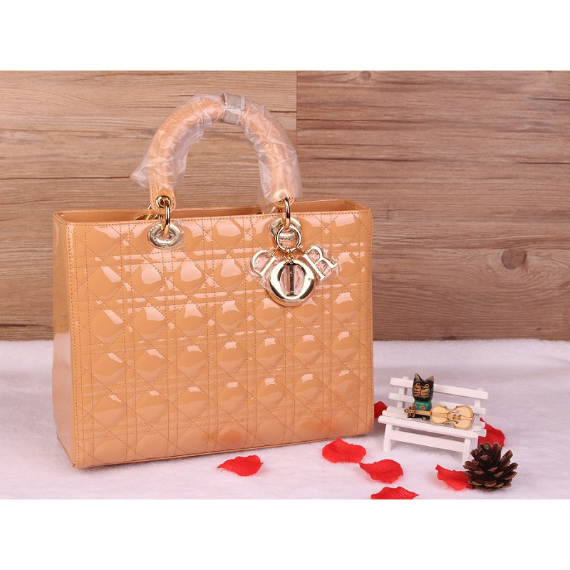 Lady Dior Bag Medium Bag D1667 Apricot Patent Leather Gold