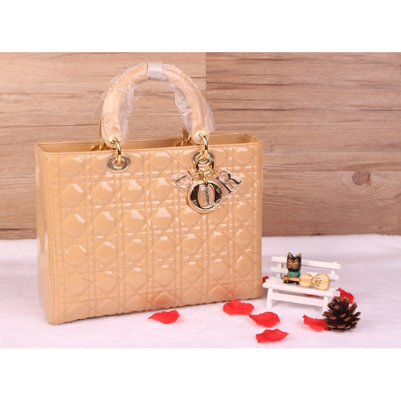 Lady Dior Bag Medium Bag D1667 Champagne Patent Leather Gold