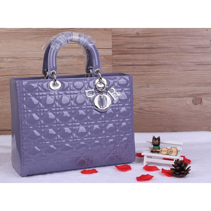 Lady Dior Bag Medium Bag D1667 DarkPurple Patent Leather Silver