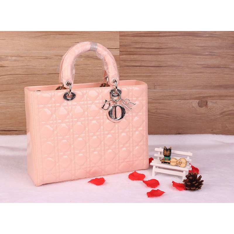 Lady Dior Bag Medium Bag D1667 Lightpink Patent Leather Silver